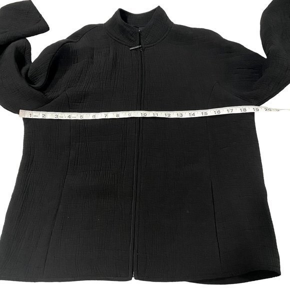 Eileen Fisher Mandarin Collar Full Zip Textured Black Rayon Silk Blend Jacket XS - Picture 5 of 7
